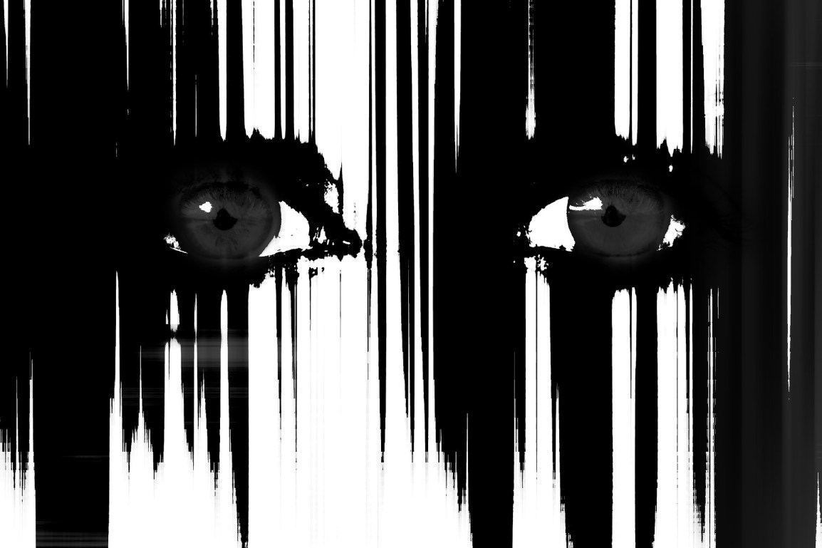 black and white graphic of eyes